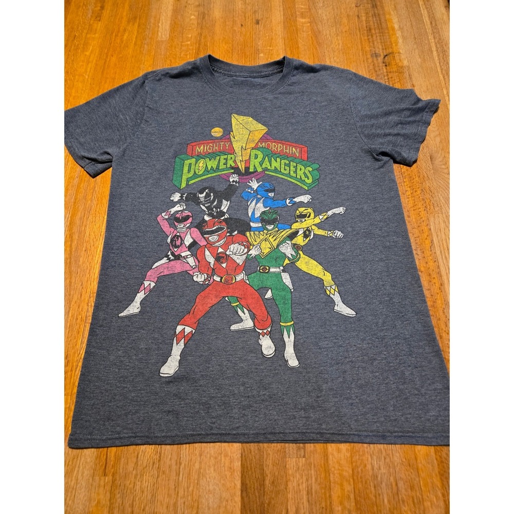Mighty Morphin Power Rangers Men Medium Heather Gray Retro 90s Graphic Tee